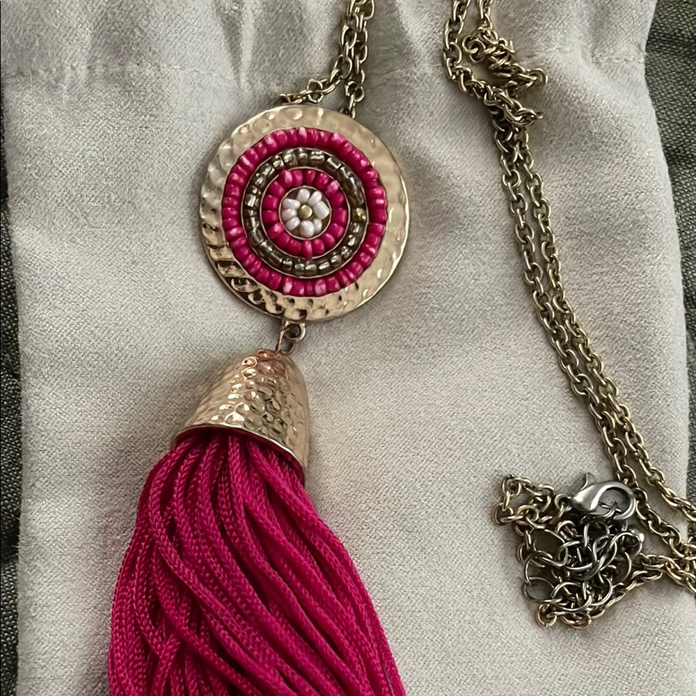 Pink and Gold Tassel Necklace